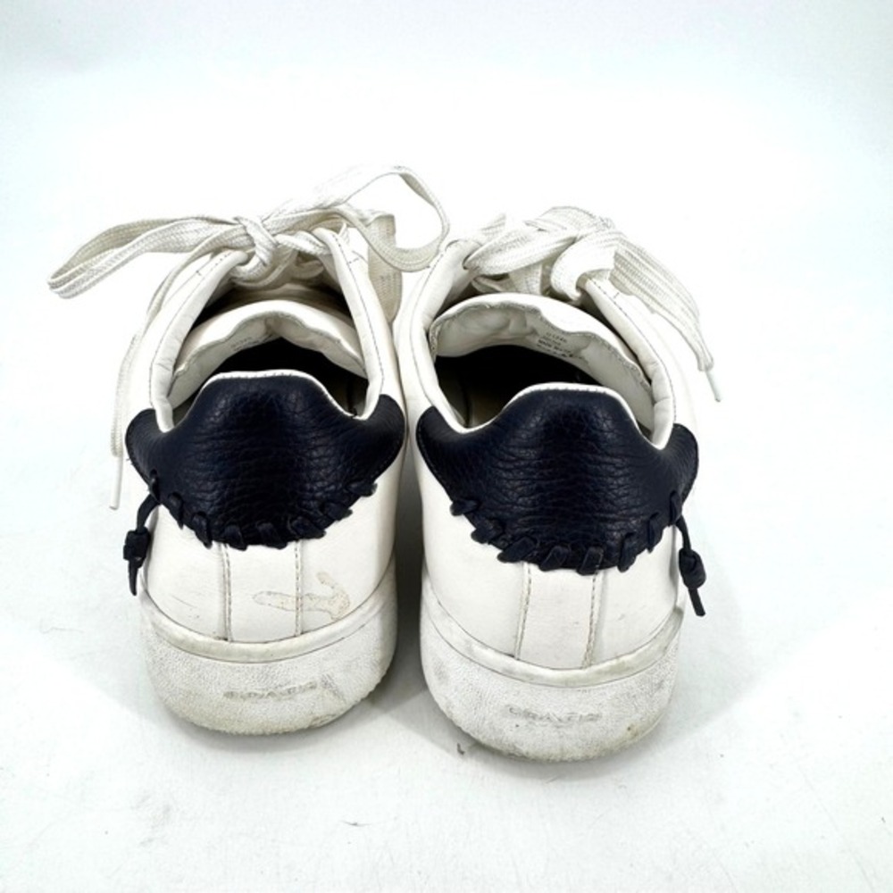 Coach C101 Mens White Leather Low Top Sneakers Navy Heel G1245 Size 13D - Picture 3 of 6